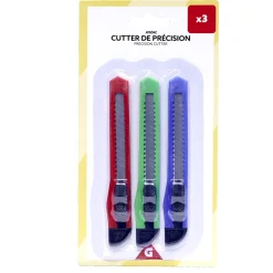 Lot de 3 cutters de précision vert/bleu/rouge