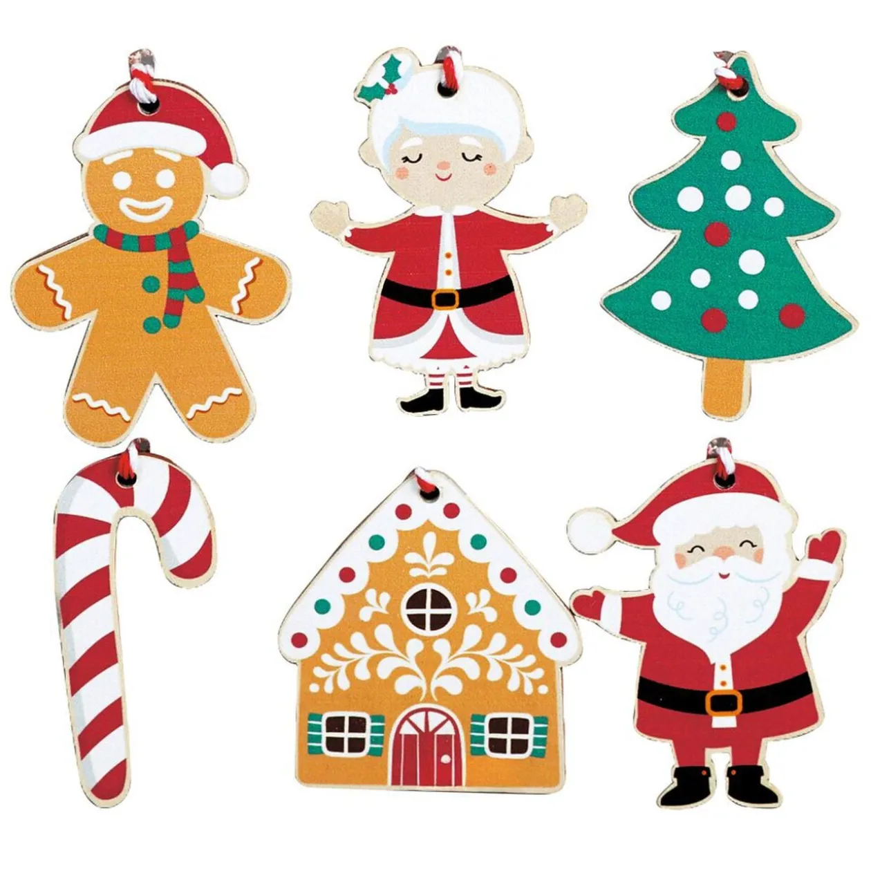 Lot de 6 décoration de Noël en bois à suspendre H6cm