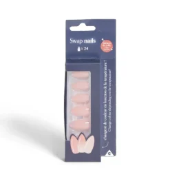 Lot de 24 faux ongles caméléon avec stickers de colle plastique rose