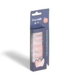 Lot de 24 faux ongles caméléon avec stickers de colle plastique rose