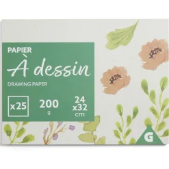Lot de 25 feuilles de papier à dessin 200g blanc 24x32cm