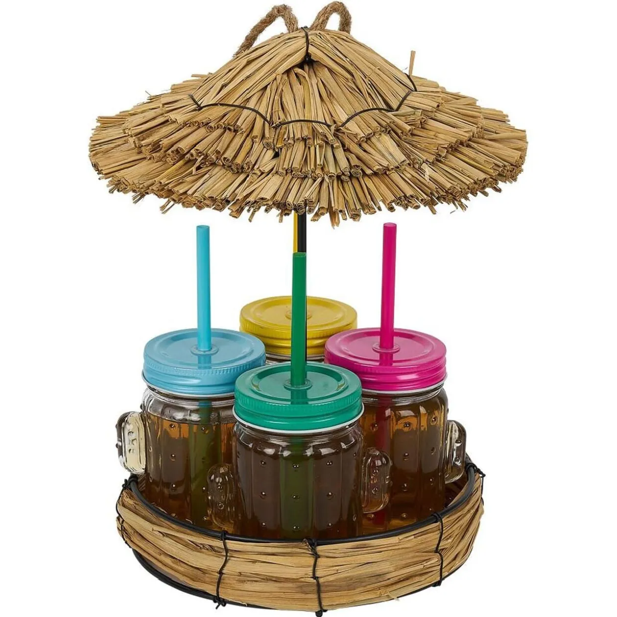 Lot de 4 gobelets à paille 260ml forme cactus dans décor estival