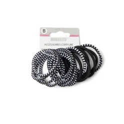 Lot de 15 élastiques à cheveux polyester noir et blanc < Gifi