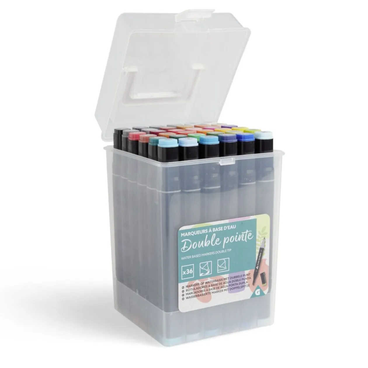 Lot de 36 marqueurs à base d'eau double pointe plastique noir + 3 ans