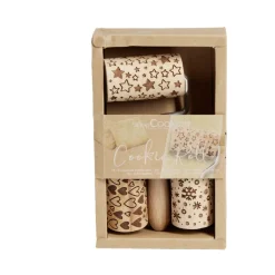 Lot de 3 mini rouleaux à pâtisserie en bois à motifs étoile/flocon/coeur