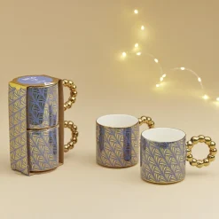 Lot de 2 mugs 30cl design chic bleu foncé et doré < Gifi New