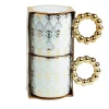 Lot de 2 mugs 30cl design chic bleu clair et doré