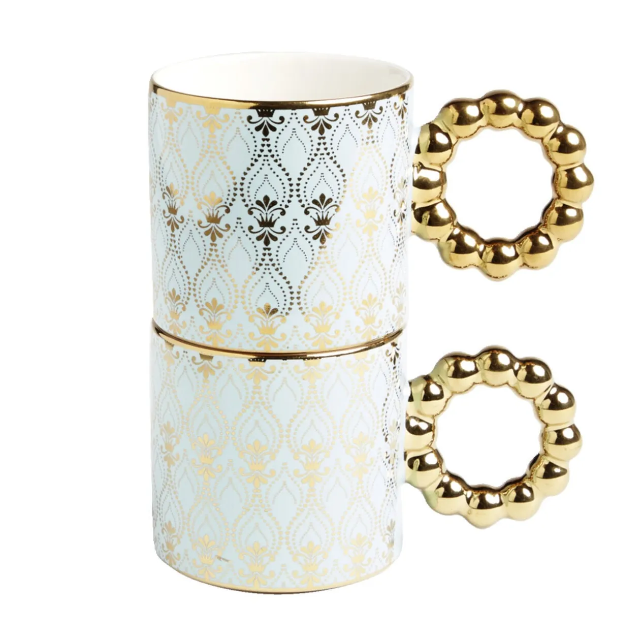 Lot de 2 mugs 30cl design chic bleu clair et doré