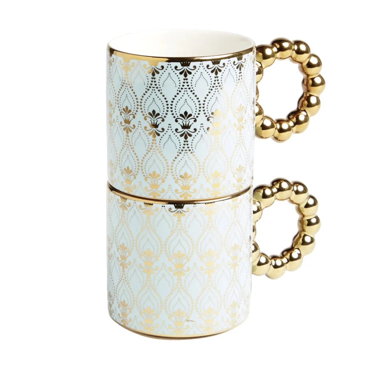 Lot de 2 mugs 30cl design chic bleu clair et doré