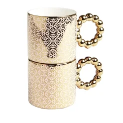 Lot de 2 mugs 30cl design chic rose et doré