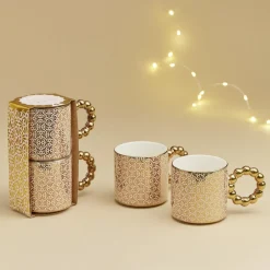 Lot de 2 mugs 30cl design chic rose et doré