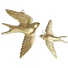 Lot de 2 oiseaux hirondelles décoration murale résine dorée