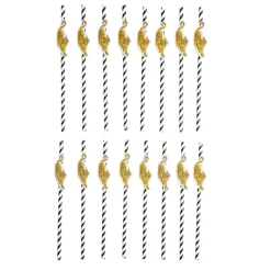 Lot de 16 pailles décorées papier L25cm