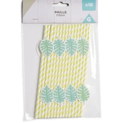 Lot de 16 pailles décorées papier L25cm