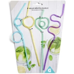Lot de 4 pailles réutilisables plastique L24cm