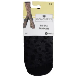 Lot de 2 paires de mi-bas noir femme polyamide et tulle fantaisie 20D < Gifi Discount