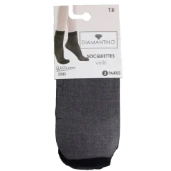 Lot de 3 paires de socquette femme polyamide et tulle noir 20D