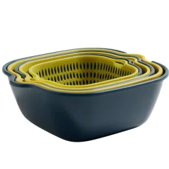 Lot de 3 passoires cuvettes carrées bleues et jaunes