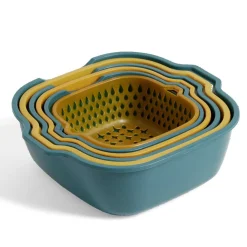 Lot de 3 passoires cuvettes carrées bleues et jaunes
