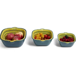 Lot de 3 passoires cuvettes carrées bleues et jaunes