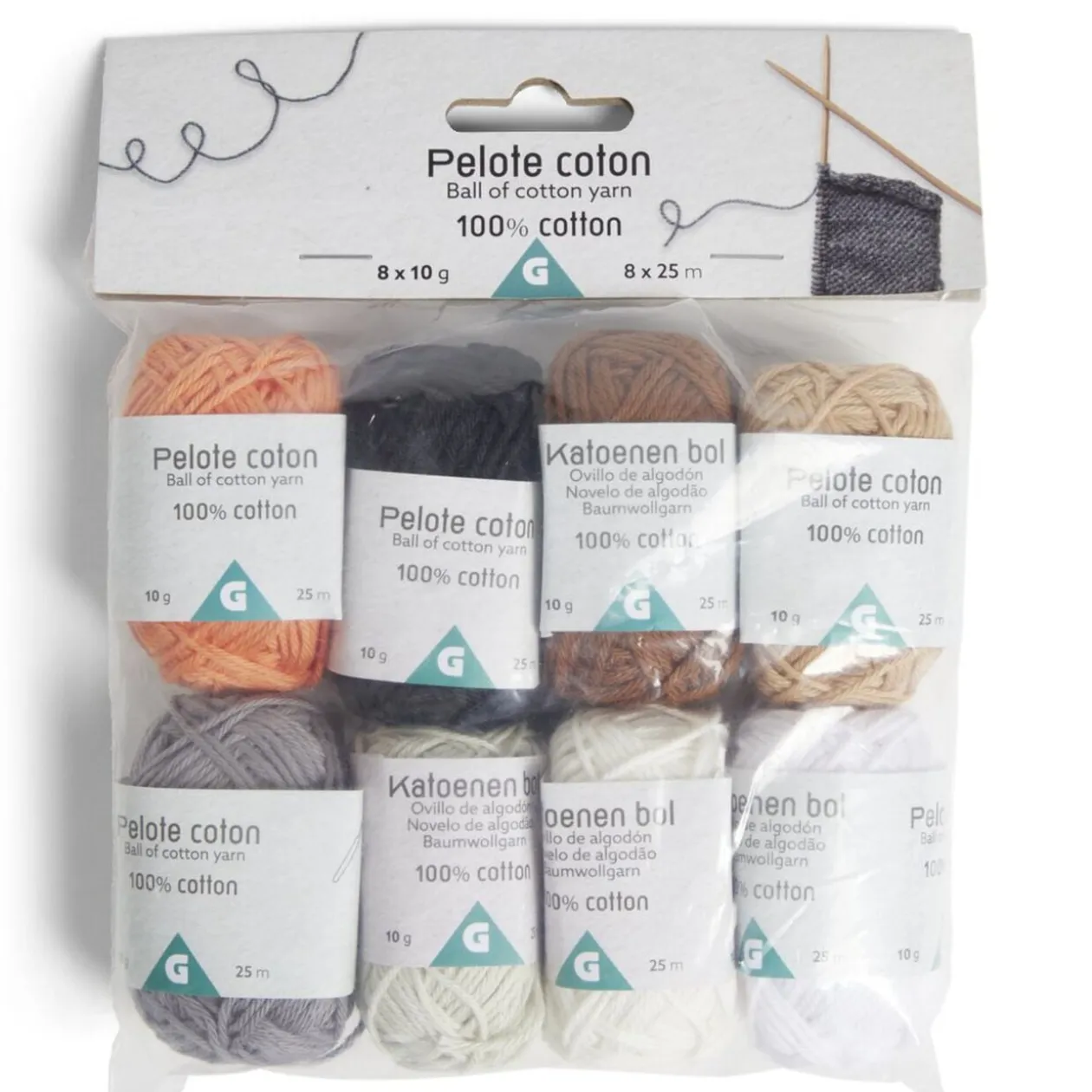 Lot de 8 pelotes 25m coton multicolore 10g