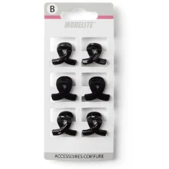Lot de 6 pinces à cheveux effet noué plastique noir brillant 2cm