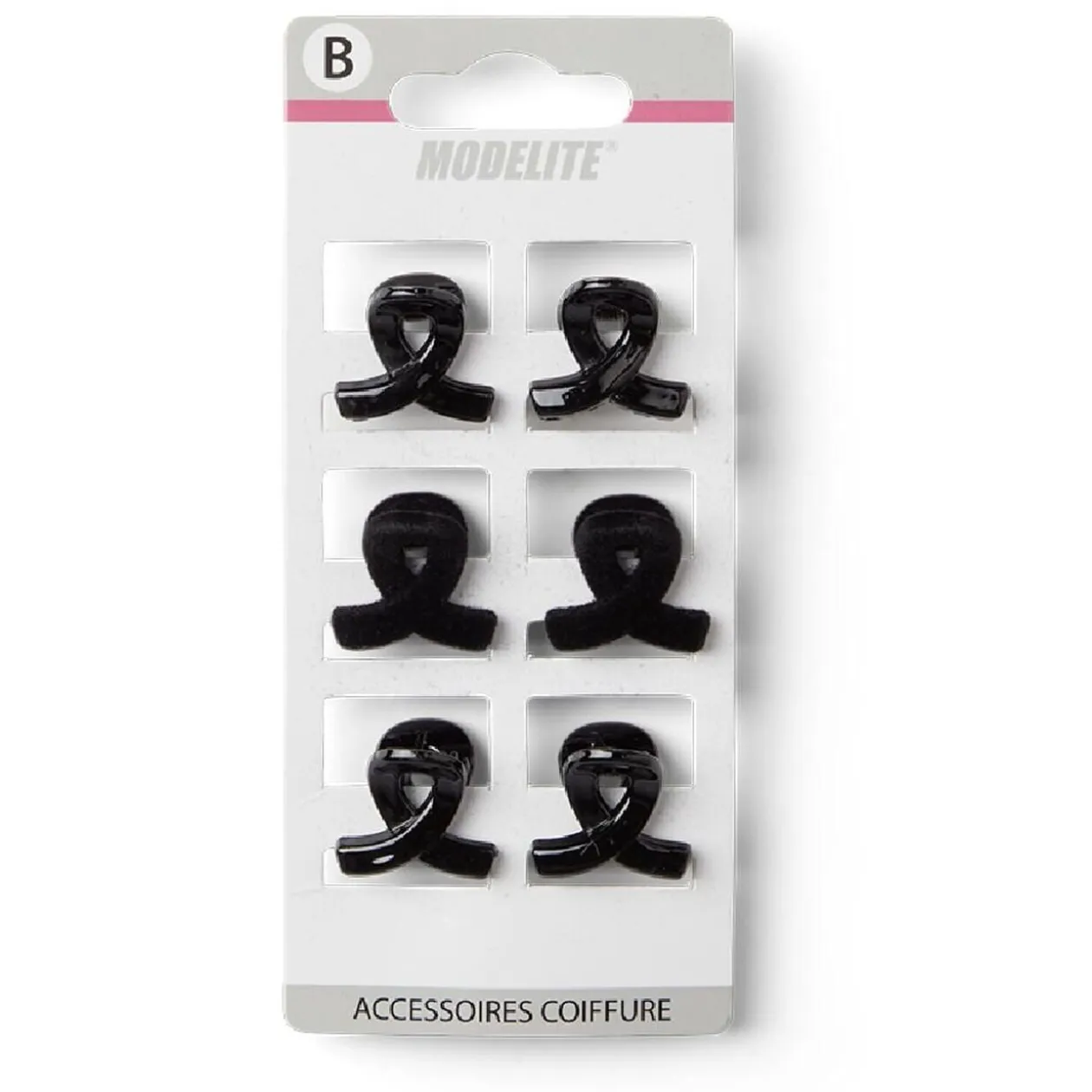 Lot de 6 pinces à cheveux effet noué plastique noir brillant 2cm