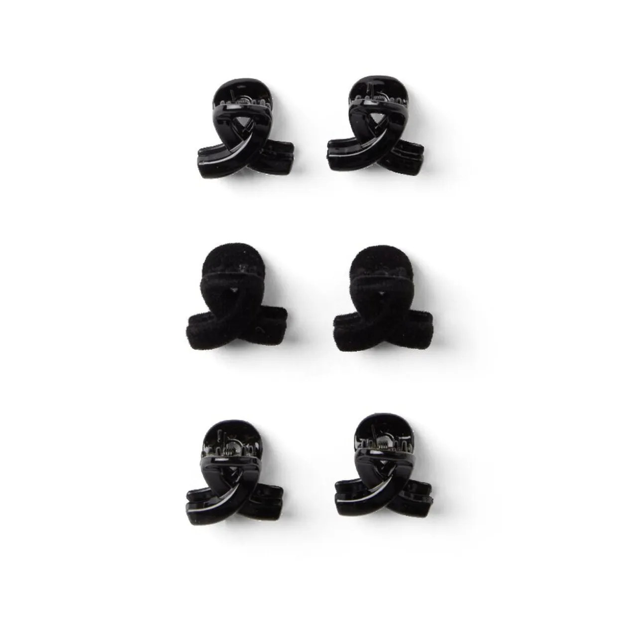 Lot de 6 pinces à cheveux effet noué plastique noir brillant 2cm
