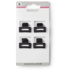 Lot de 4 pinces à cheveux plastique noir mat 2cm