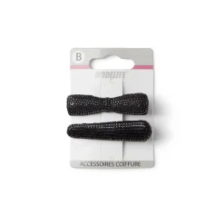 Lot de 2 pinces à cheveux plates crocodile à strass noir < Gifi Hot