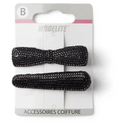 Lot de 2 pinces à cheveux plates crocodile à strass noir < Gifi Hot