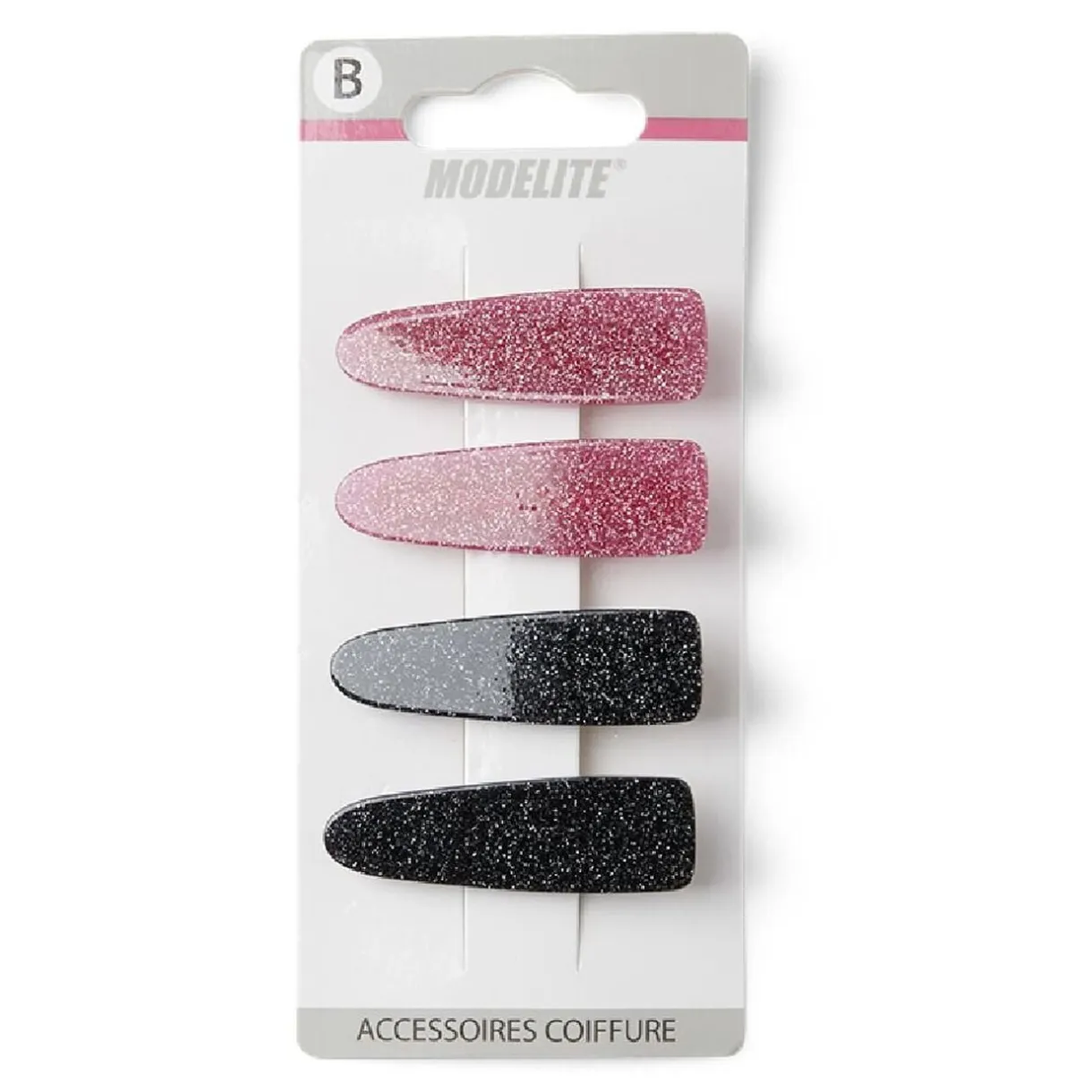 Lot de 4 pinces à cheveux plates crocodile paillettes noir et rose < Gifi Hot