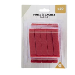 Lot de 20 pinces à sachet plastique rouge