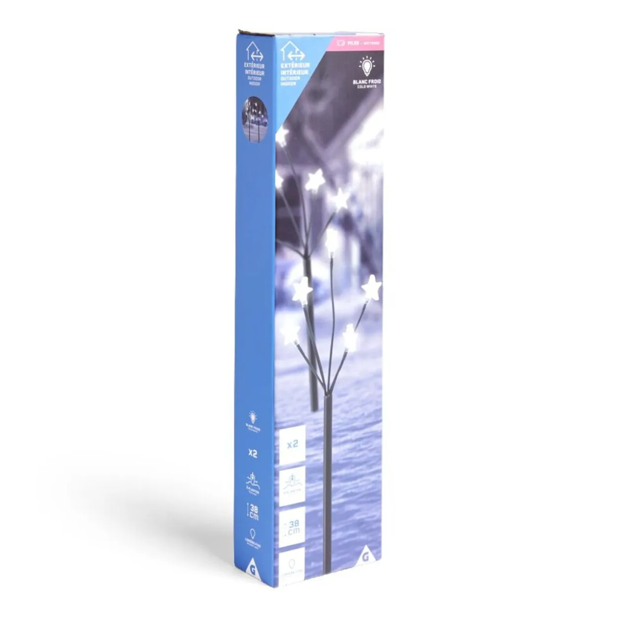 Lot de 2 piques lumineux à planter 5 tiges étoile LED blanc froid H38cm