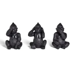 Lot de 3 statues gorille plastique noir L9x8xH13cm