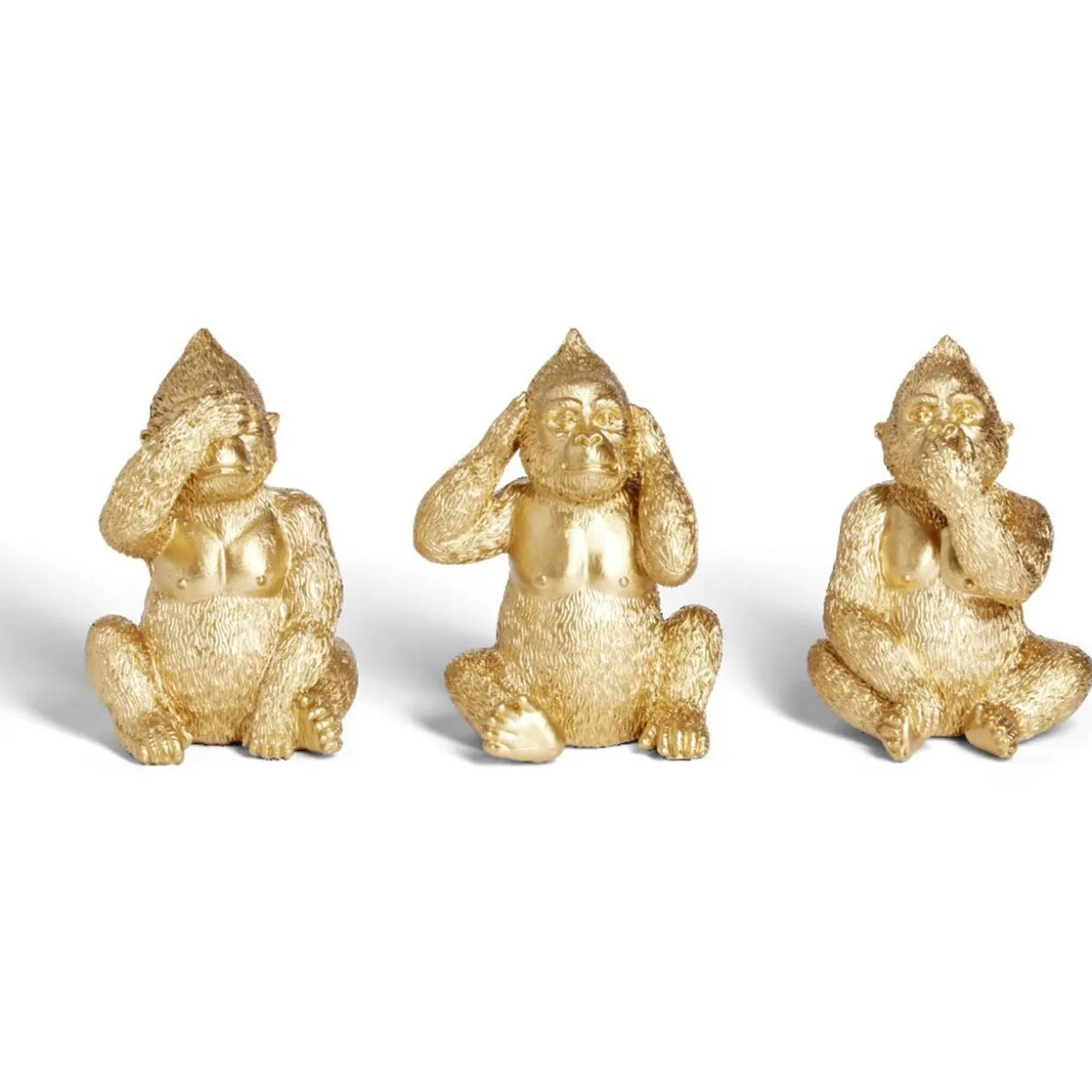 Lot de 3 statues gorille plastique doré L9x8xH13cm