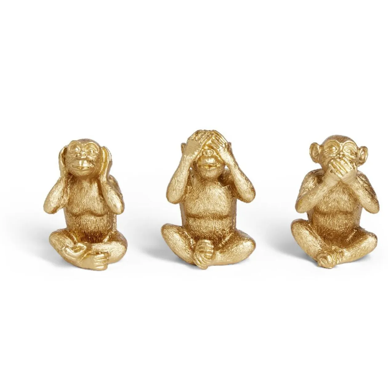 Lot de 3 statues singe plastique doré L8,5x7,5xH11,5cm