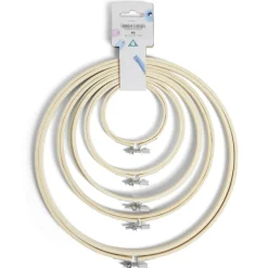 Lot de 5 tambours à broder différents diamètres bambou beige