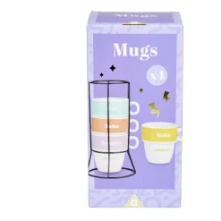 Lot de 4 tasses à café message avec support