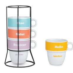 Lot de 4 tasses à café message avec support