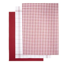 Lot de 3 torchons rectangulaires 50x70cm 100% coton blanc et rouge