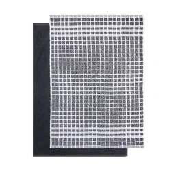 Lot de 2 torchons rectangulaires 50x70cm 100% coton blanc et noir