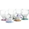Lot de 6 verres à pieds et fond colorés assortis 21cl H8,6cm