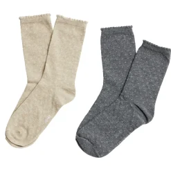 Lot 2 paires de chaussettes femme fils métallisés - Beige