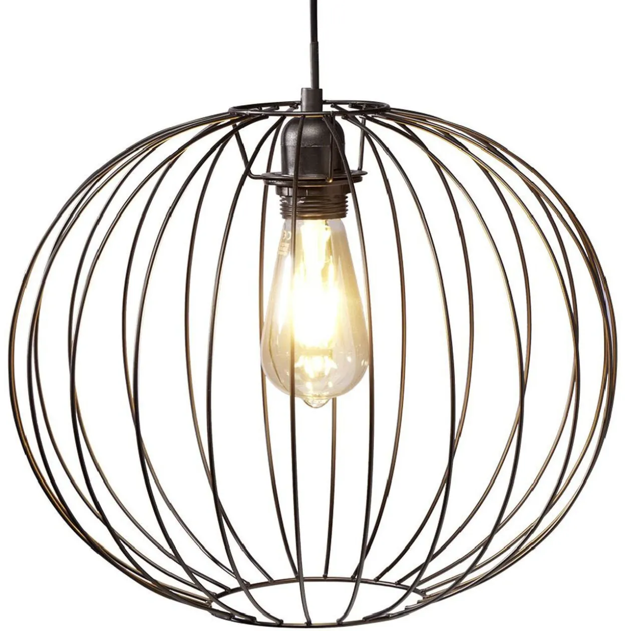 Luminaire à suspension filaire ronde métal noir Ø35cm