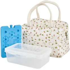 Lunch bag tissu motif floral avec boîte et bloc froid 23x15xH16cm
