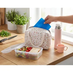 Lunch bag tissu motif floral avec boîte et bloc froid 23x15xH16cm