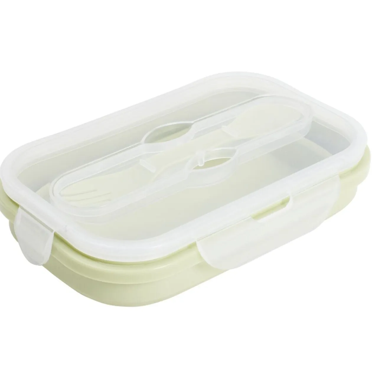 Lunch box rétractable 1L avec 2 couverts plastique et silicone vert