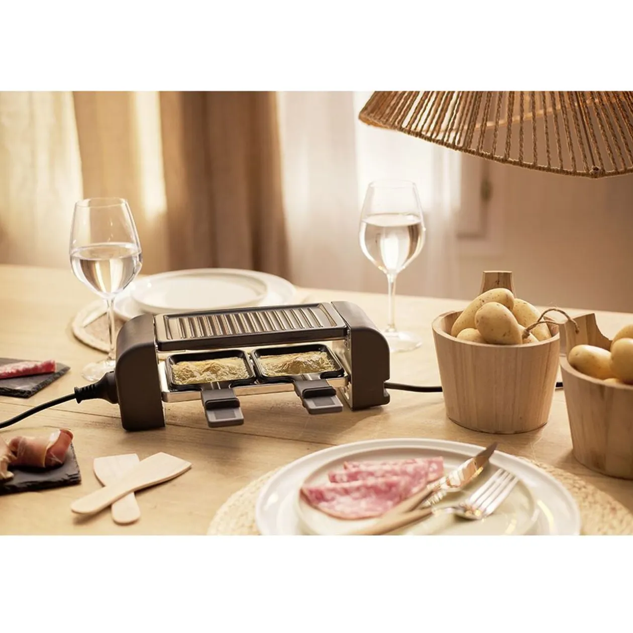 Machine à raclette Duo connectable noire 2 poêlons 450W