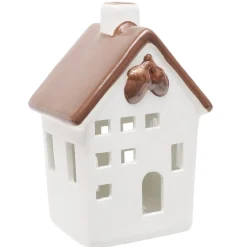 Maison déco à poser à LED automne céramique blanc 8,5x7xH12,5cm (3 modèles)